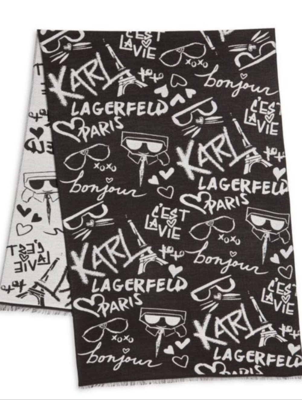 NWT Karl Lagerfeld Black and White Graffiti Blanket Scarf